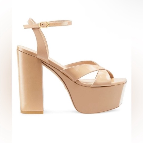 Stuart Weitzman Miami Patent Leather Adobe Nude Strappy Platform Sandals Size 9 - Picture 2 of 10
